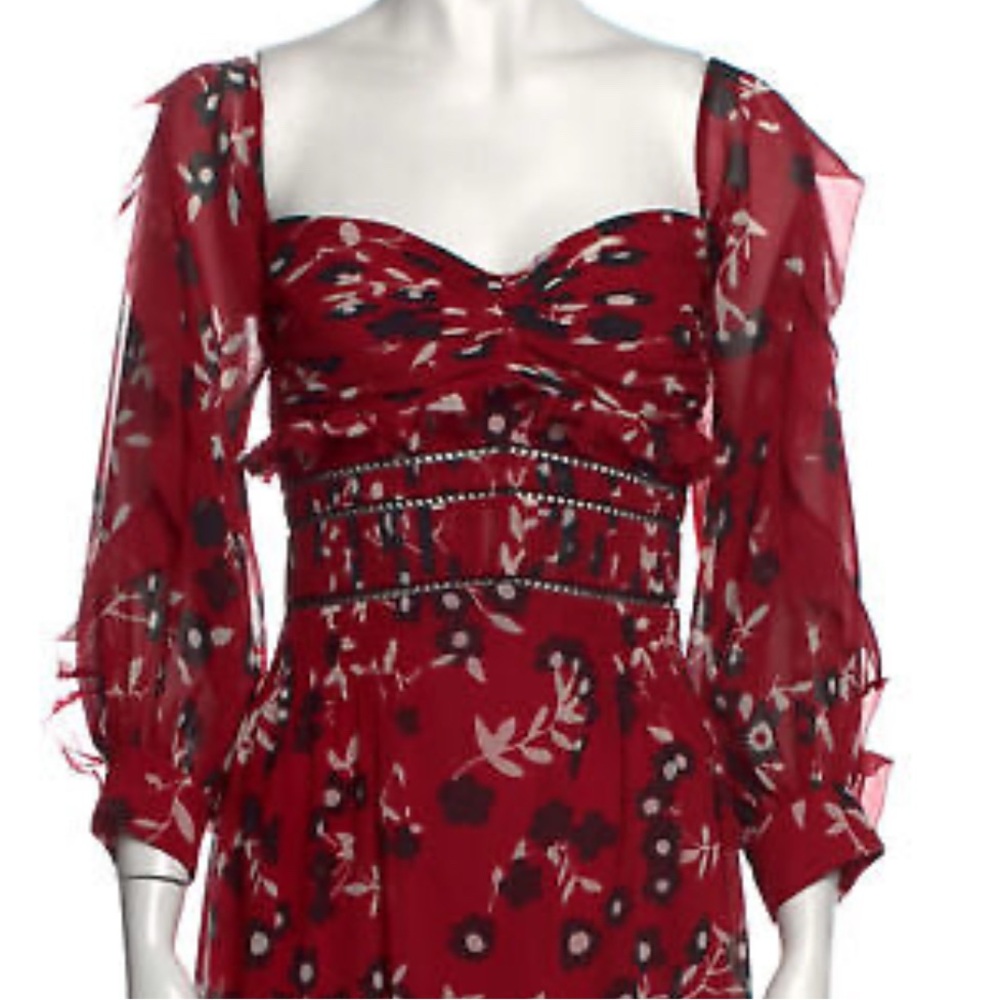 Self-Portrait Romantic Floral Off-Shoulder Red Ruffle Tiered Midi Dress Size 4 - Picture 3 of 13